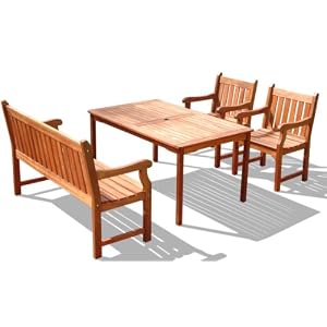 VIFAH V98SET5 English Garden 4-Piece Dining Set, Natural Wood Finish, 59 by 31.5 by... by 