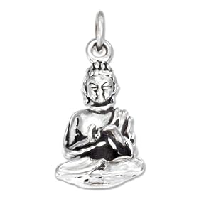STERLING SILVER ANTIQUED THREE DIMENSIONAL YOUNG LOTUS BUDDHA CHARM