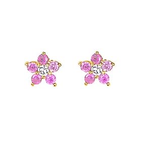 14K Yellow Gold Plated Flower Pink CZ Stud Earrings with Screw-back for Children &amp; Women: The World Jewelry Center: Jewelry