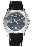 Ebel Classic Wave Men's Chronograph Watch Stainless Steel Blue Dial on Black Leather Strap 9251F41/3335F06