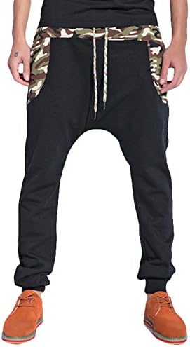 OUSHU Men's Camo Prints Loose Drawstring Slim Fit Baggy Jogger Sweatpants L Black