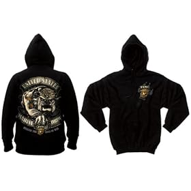 80333 BLACK INK USMC BULLDOG 2-SIDED HOODED PULLOVER SWEATSHIRT-MEDIUM