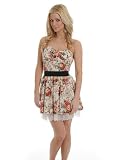 Unique Strapless Floral Mini Dress Lace Trim Layer Junior Sizes M or L