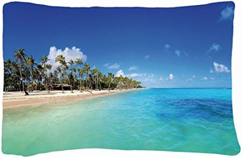 Microfiber Peach Standard Soft And Silky Decorative Pillow Case (20 * 26 Inch) - Landscapes Maldives Tropics Beach Palms