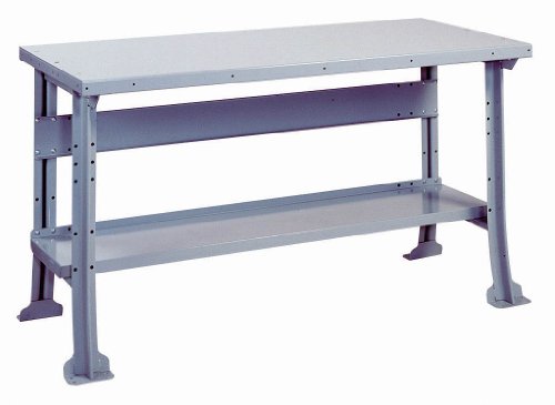 Lyon DD2535 Pressed Wood Over Steel Top Pre-Engineered Steel Flared Legs Work Bench with Shelf and Stringer, 60" Width x 34" Depth x 32-1/4" Height, Dove Gray