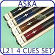 Billiard Pool Cue Stick Set Aska L21 4 pool cue sticks