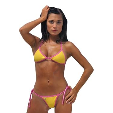 Py Bikini1 Bubble Gum Tonga Tie Thong Bikini Pinkyellow Bikini Top L Bottom L