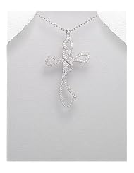 Cross CZ Pendant Necklace In 92.5 Sterling Silver