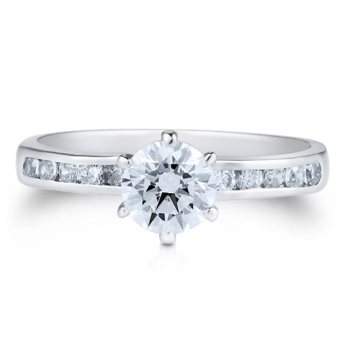 Sterling Silver 925 Cubic Zirconia CZ Solitaire Ring With Sidestones - Women's Engagement Wedding Ring