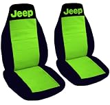 1994 Jeep Wrangler YJ seat covers. One front set of seat covers. Black and lime green Jeep seat covers.