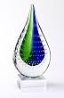 Mouth Blown Teardrop Blue/Green Fine Crystal Centerpiece 10.5"
