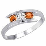 10K Gold Round 3 Stone Channel Set Diamond and Fire Opal Accented Ring (0.45 ctw)