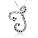 41WC4JSZQtL. SL160  14k White Gold Alphabet Initial Letter T Black Diamond Pendant Necklace 0.12carat
