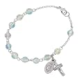 Silvertone Single-Decade Rosary Initial Bracelet