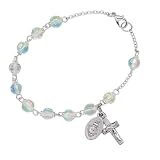 Silvertone Single-Decade Rosary Initial Bracelet