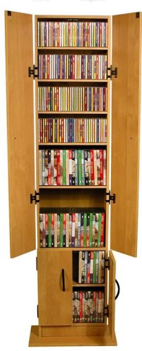 CD / DVD / VHS Media Storage Tower with Oak Finish