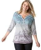 One World Plus Size Screen-Print Henley Top