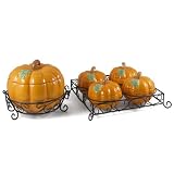 Ceramic Pumpkin Soup Tureen and Serving Bowl Set, 7 Pieces