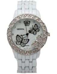Geneva White Enamel with Mother-of-pearl Butterfly Watch