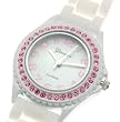 Beautiful Large White Pink Crystal Accent Silicone Wrist Watch