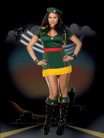 Plus Size 4 Star Pin Up Female Army Costume - 1XLARGE/2XLARGE