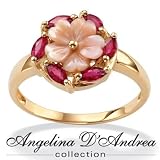 10K Gold Mother-Of-Pearl and Lab-Created Ruby Flower Ring
