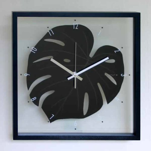 F-Style Clock　（精密な人工観葉植物・時計）Monstera deliciosa モンステラ（モンセラ） BK 345x345x45mm