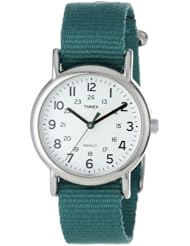 Timex Womens T2N915 "Weekender" Green Nylon Strap Watch