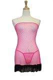 Exposed By Magic Silk Queen Size Fishnet Tube Dress With Fringe And G-string, Pink, One Size