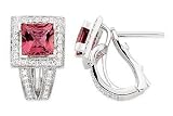 1 1/2 Carat Pink Tourmaline & Diamond 14K White Gold Earrings