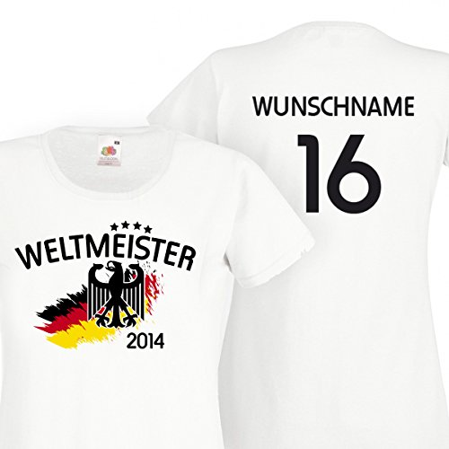 Deutschland Girl-Shirt zur Fussball WM 2014 personalisiert mit eigener Rückennummer und Wunschname Gr.M