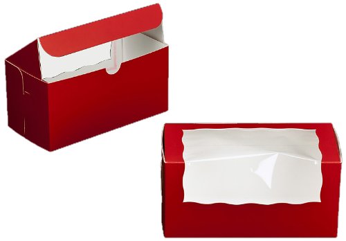 Dress My Cupcake Lock and Tab Window Cupcake Box with Lid, Red/White,