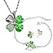 Four Leaf Clover Swarovski Elements Crystal Rhodium Plated Necklace, Earrings & Bracelet Set