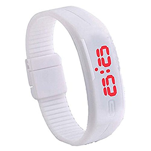 Padgene LED Wrist Watch - Silicone Rubber Gel Jelly Unisex Bracelet, Digital Band, White