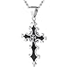 Stainless Steel Medieval Gothic Cross Pendant with Black Resin Inlay on a Stainless Steel Ball Chain