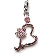 Cell Phone Mobile Camera Charm Strap Beautiful Silver Heart with Clear Diamond Flower