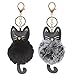 2 Pack Cute Novelty Black and Gray Kitty Cat Keychain Faux Fur Ball Pom Pom Key Chain Ring for Women Girls Bag Pendant (Black and Gray Cat)