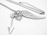 Angel Wing, Crystal Heart & Cupid Arrow Necklace with 30