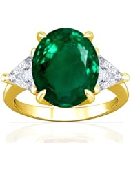 14K Yellow Gold Oval Cut Emerald Three Stone Ring