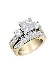 Princess Cut Diamond Engagement Ring & Wedding Ring Set 1.0 Carat (ctw) in 10k... by 