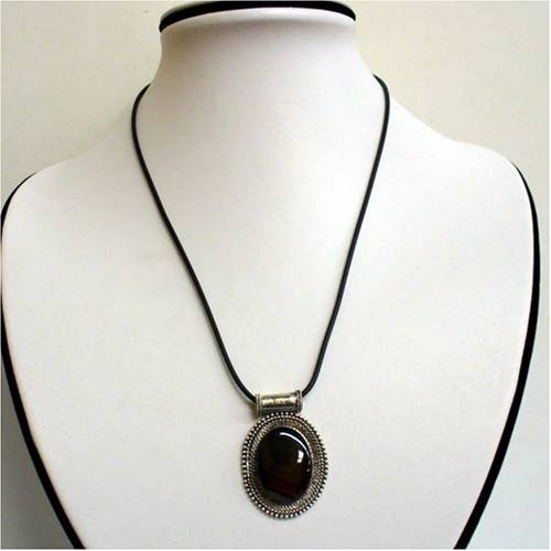 Click here to buy Black Tone Agate Inlaid Pendant with with Black Cord and Sterling Silver Clasp.