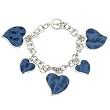 Sterling Silver Bracelet with Blue Leather Hearts