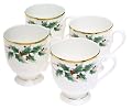 Mikasa Bone China Ribbon Holly Mugs, Set of 4