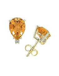 12X8mm Pear Citrine and Diamond Stud Earrings in 14K Yellow Gold