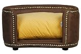 Designer Pet Furniture - Luxurious Studded Deep Seat for Pets - Brown with Yellow Cushion
