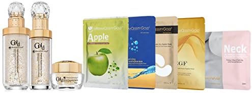 SET OF 8 EXCLUSIVE 24K PURE GOLD LEAF PEPTIDE | CLEANSER, SERUM, EYE GEL, MOISTURIZING MASK, STEM CELL MASK, EGF MASK, UNDER-EYE MASK, FIRMING NECK MASK | LUXURY | EFFECTIVE by DermaCessityGold