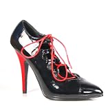 5 Inch Womens Sexy Evening Shoes Lace Up Pump Shoes With Contrast Heel Single Sole Black / Red Patent CLEARANCE