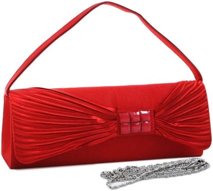 Dasein Women's Pleated Bow Flap Clutch Evening Purse Bag w/ Glitter Square Accents -Red