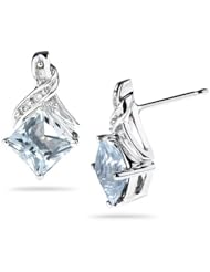 0.03 Cts Diamond & 1.82 Cts Aquamarine Earrings in 14K White Gold
