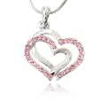 Pink Crystal Double Heart Charm Pendant Necklace